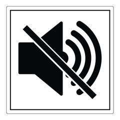 Do not make a loud noise. No speaker. No sound icon sign, logo, sticker, label, black, line, flat vector, isolated  illustration.