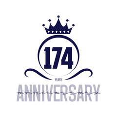 174 years logo design template. Anniversary vector and illustration template.