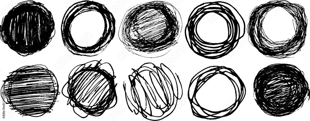 Poster hand drawn circular loop marks collection for artistic design and creativity