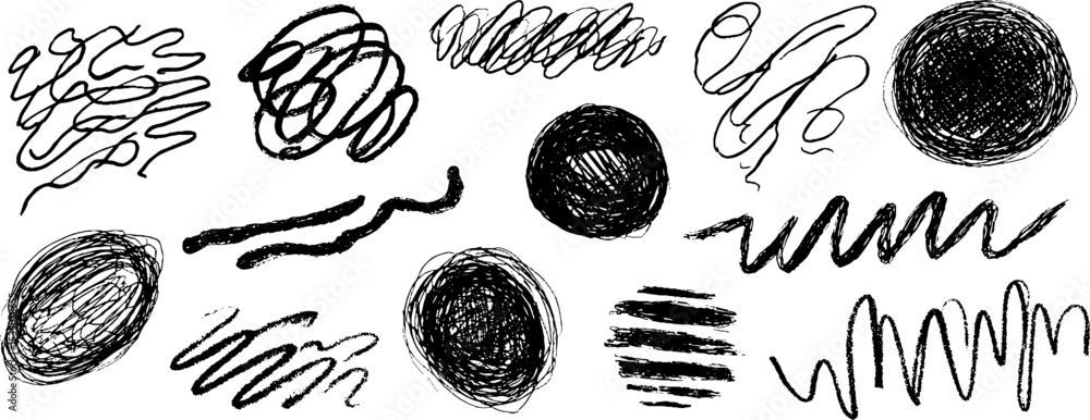 Poster abstract collection of twelve dynamic hand-drawn lines and circles for creative design