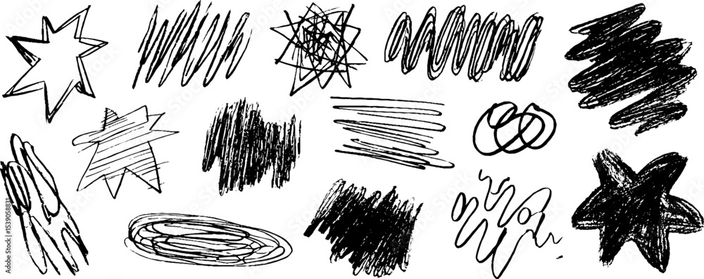 Poster abstract hand-drawn exploded shapes collection for artistic design projects