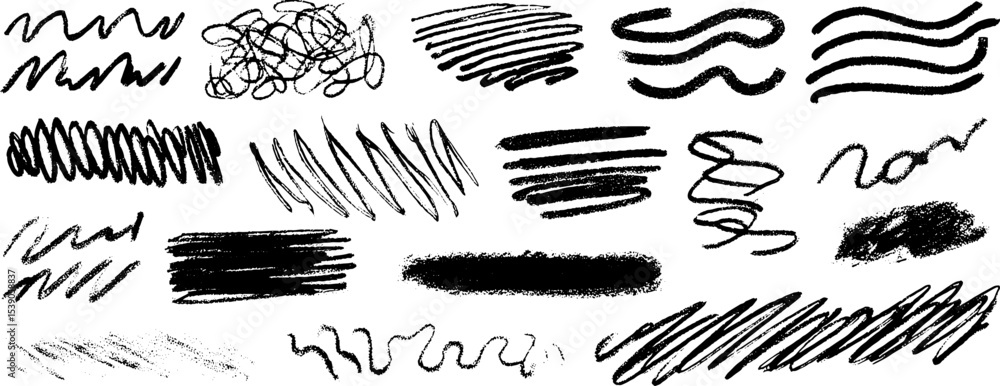Poster artistic collection of twelve etched scribble patterns for creative design