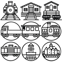 Fototapeta premium line art black and color train image 
