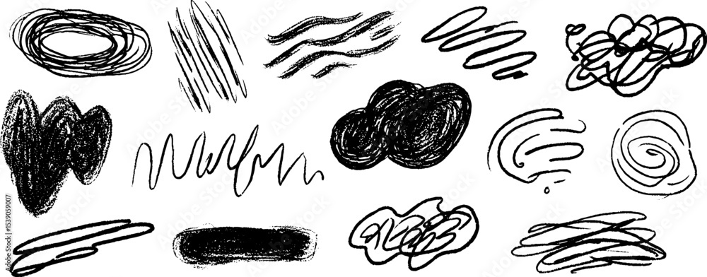 Poster abstract collection of twelve hand-drawn fluid line forms for creative design