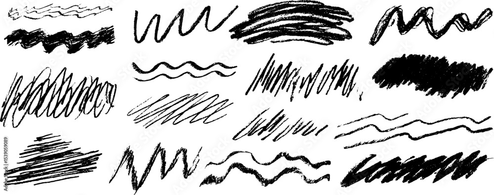 Poster abstract collection of twelve fragmented wave scribbles for creative design projects