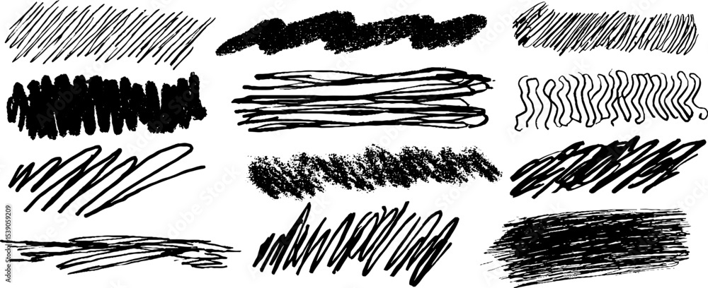 Poster abstract collection of twelve hand drawn gradient scribbles for artistic design