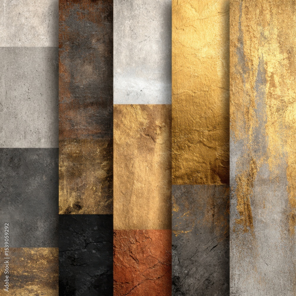 Poster a series of different colored and textured papers, arranged in a pattern that resembles a wall. the 