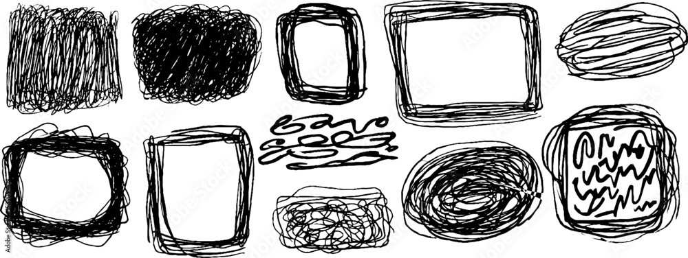 Poster decorative set of twelve irregular scribble frames for creative design projects