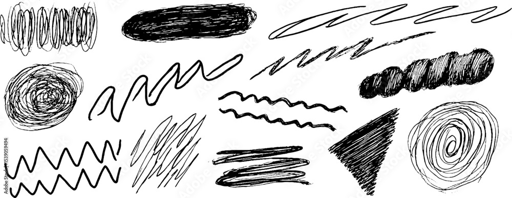 Poster creative collection of twelve isolated sketch elements for artistic design projects