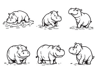 Simple Hippopotamus Line Drawings