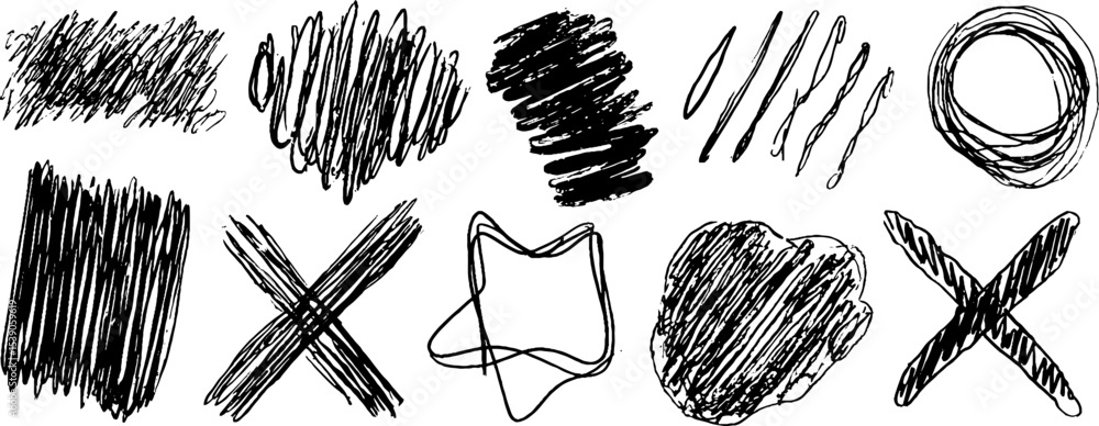 Poster creative chaos: a collection of twelve messy intersecting shapes for artistic design