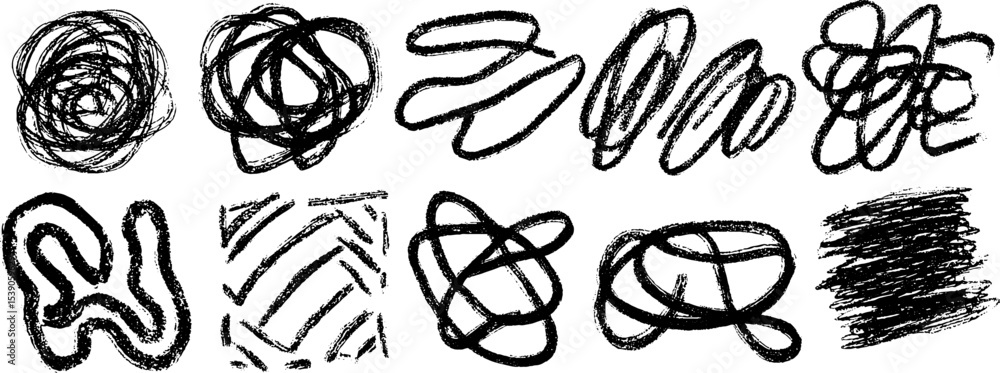 Poster abstract collection of twelve intersecting grunge shapes for modern artistic design