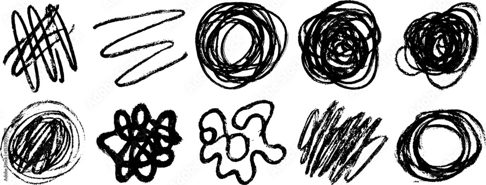 Poster abstract hand drawn collection featuring twelve unique messy wire forms for creative design