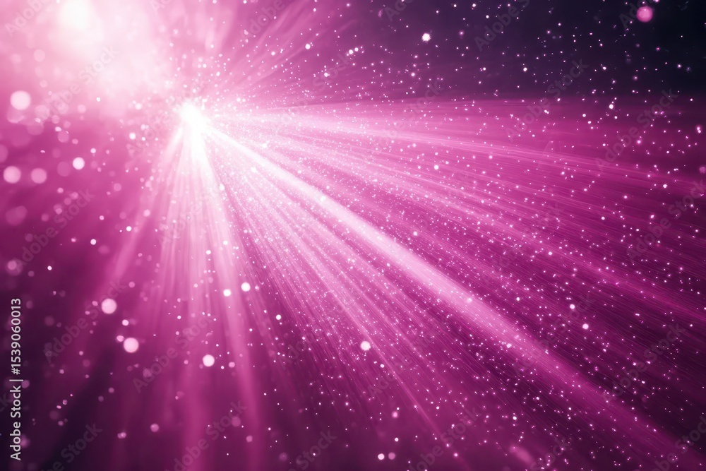 Poster dynamic pink light rays and glowing stars create an enchanting cosmic scene, pink light rays and sta