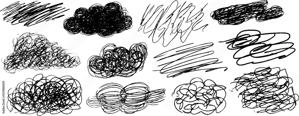 Aufkleber hand drawn collection of twelve scribble clouds for design and creativity projects