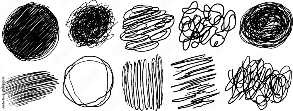 Aufkleber abstract sketch collection of twelve scribbled shape clusters for creative design