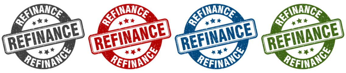 refinance stamp. refinance round stamp set isolated on white background
