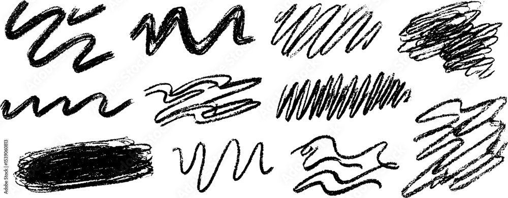Poster abstract collection of twelve scribbled wave lines for creative design projects