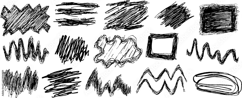 Aufkleber artistic collection of twelve hand-drawn scribbled tear and wave forms for creative design
