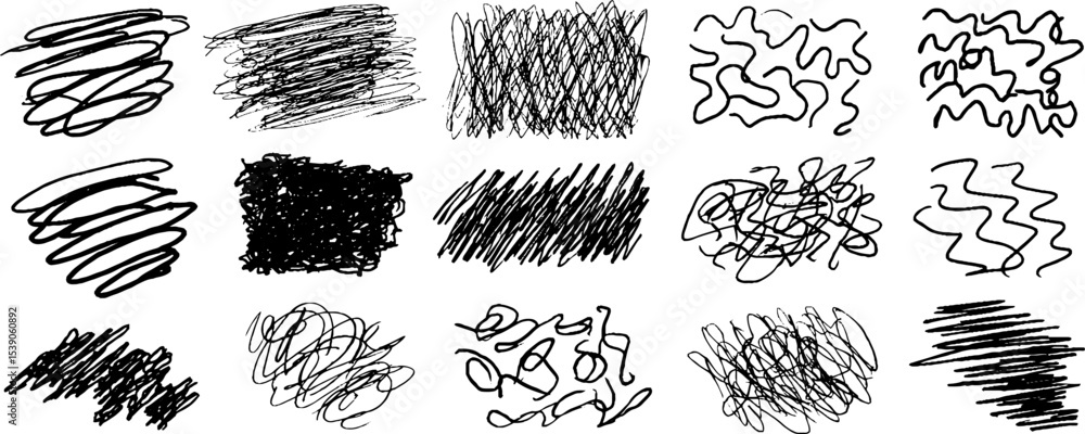 Poster creative collection of twelve seamless scribble motifs for artistic design projects