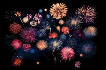 Fototapeta premium Colorful fireworks display lighting up the night sky at a celebration event, Christmas snowglobe and fireworks Seamless 3D render
