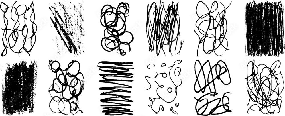 Poster creative collection of twelve sketchy black and white background patterns for artistic design