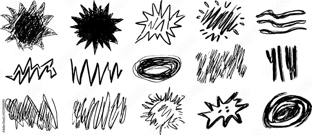 Poster creative collection of twelve sketchy blast forms for abstract design and artistic projects