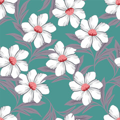 Elegant seamless floral pattern with fall flowers. Repeatable botanical background. Flat vector illustration