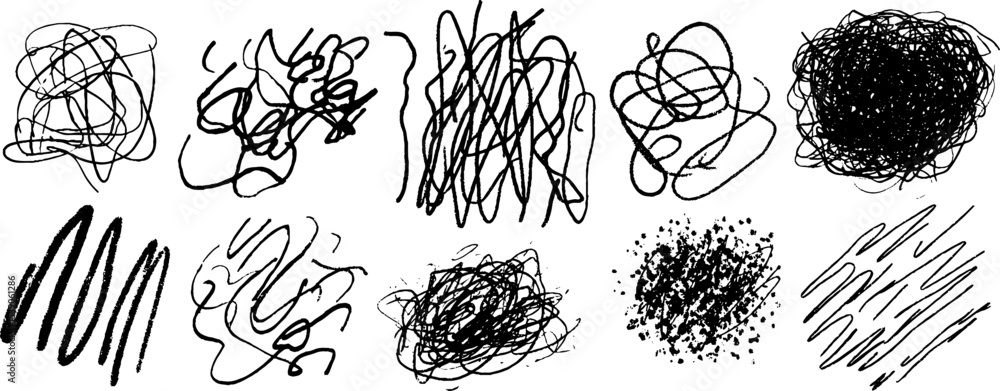 Poster abstract collection of twelve hand drawn static-inspired textures for artistic design