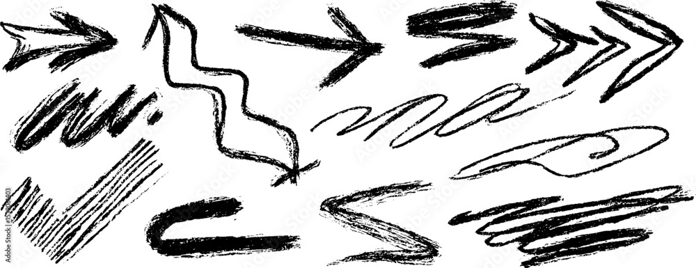 Poster abstract collection of twelve hand-drawn tangled arrow forms for design projects
