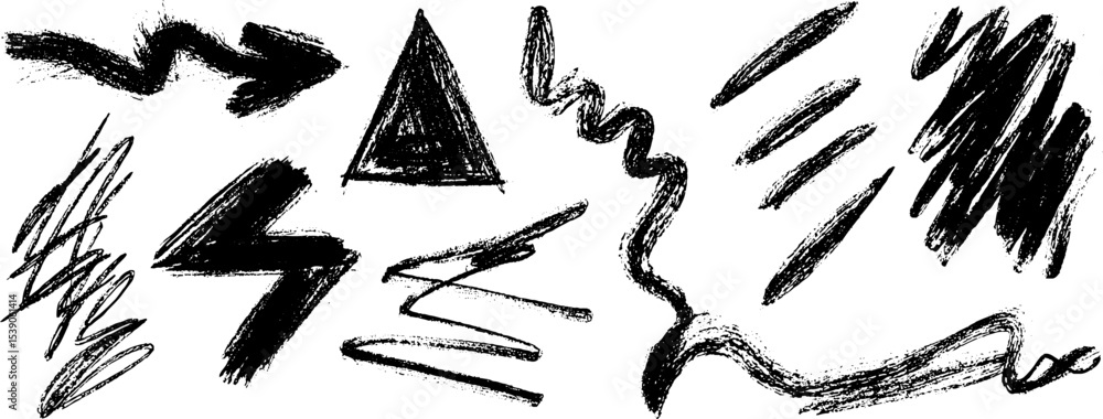 Poster creative set of twelve tangled hand-drawn arrow forms for artistic design