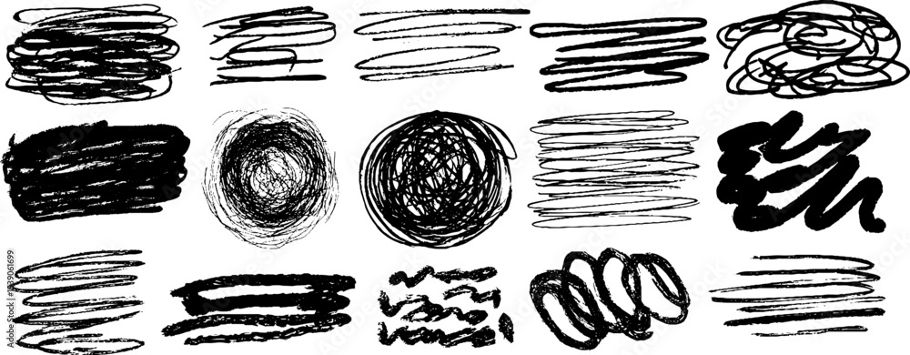 Poster abstract collection of twelve hand-drawn unstable line strokes for creative design