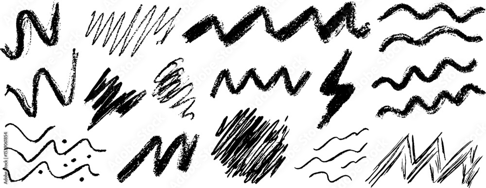 Poster hand drawn zigzag and scribble elements collection for creative design