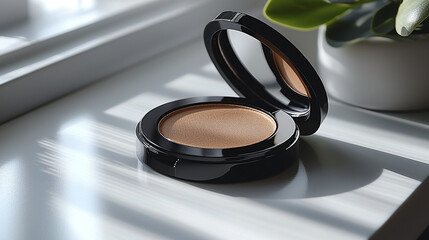 Make up brushes and powder on a clean surface