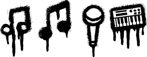 Grunge style musical notes and instruments for music event design