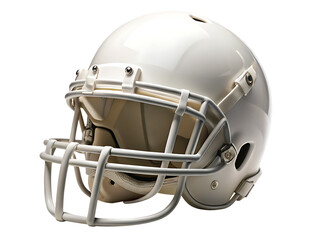 Fototapeta premium A close up shot of a white football helmet with a face mask on a black isolated background view