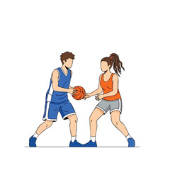 Modern Flat Style Basketball Player Duel Illustration with Ball in Competition