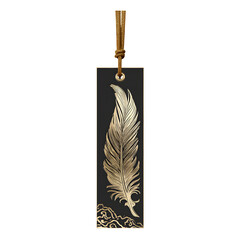 Etched metal bookmark with feather motif, isolated on transparent background