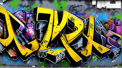 Colorful Urban Graffiti Wall with Abstract Street Art Design