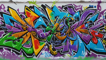 Fototapeta premium Colorful Urban Graffiti Wall with Abstract Street Art Design