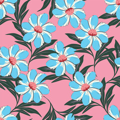 Elegant seamless floral pattern with fall flowers. Repeatable botanical background. Flat vector illustration