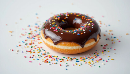 Chocolate Donut with Sprinkles: Delicious Bakery Treat .