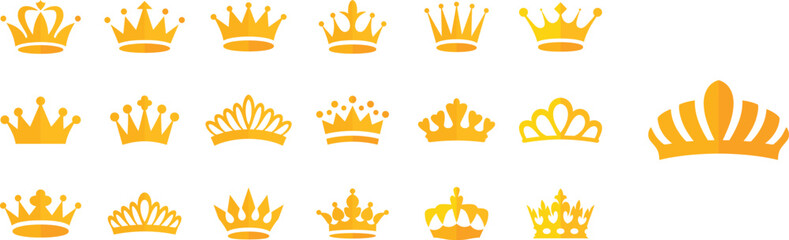 Golden crowns for royalty and decoration design, Elegant gold crown illustrations for luxury themes