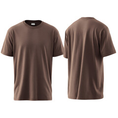 Front and back view of a brown t shirt isolated on transparent background