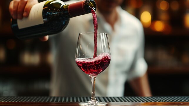 Pouring a rich ruby red wine into a glass a toast to life s simple pleasures subtle