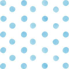 Seamless Blue Watercolor Polka Dot Pattern Irregular Hand-Drawn Circles on Transparent Background