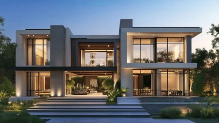 Luxury home design with facade featuring distinct horizontal elements and refined elegance