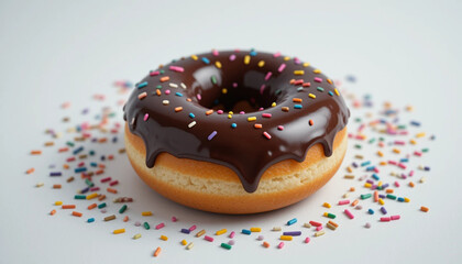 Chocolate Glazed Donut with Sprinkles: Delicious Bakery Treat .