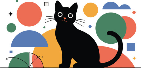 Fototapeta premium Black Cat Silhouette Colorful Geometric Background 2