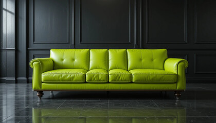 Lime Green Leather Sofa: Modern Luxury in a Classic Setting .